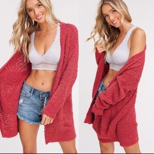 SILVA Cardigan Sweater Longline Open Front Textured Knit Dusty Rose Sz Large NWT